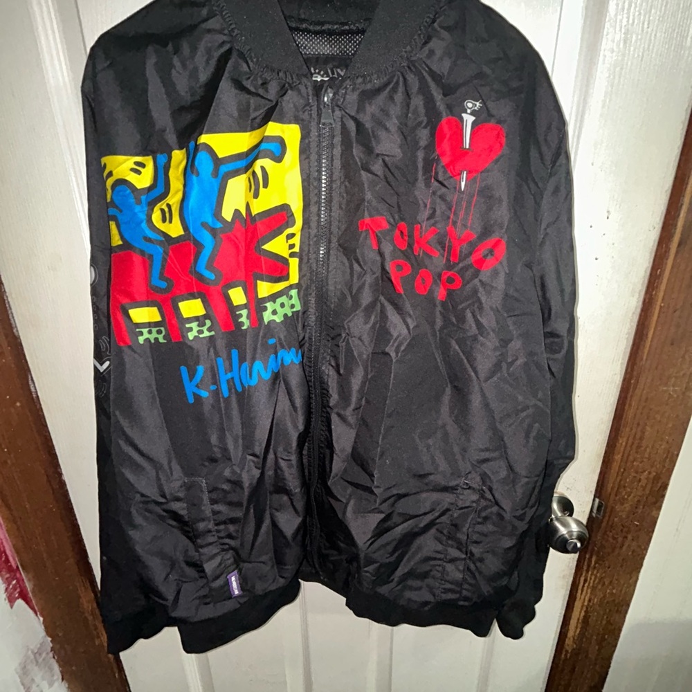 Members Only Black Jacket with Keith Haring Design